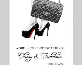Chanel Bag, Christian Louboutin Black Shoes Art Print, Coco Chanel Fashion Quote, Fashion Gifts, Wall Art