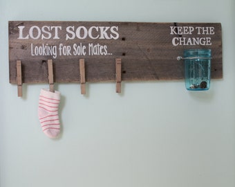 Reclaimed wood Laundry Room Sign, Farmhouse Style, Lost Socks Looking for Sole Mates, Keep the Change, Cottage Chic, Wall Decor
