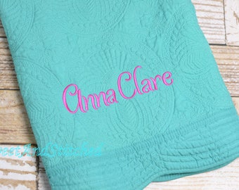 Monogrammed baby girl quilt, Teal Quilt, monogrammed Baby quilt, Personalized Quilt pink and teal, heirloom baby quilt, baby shower gift