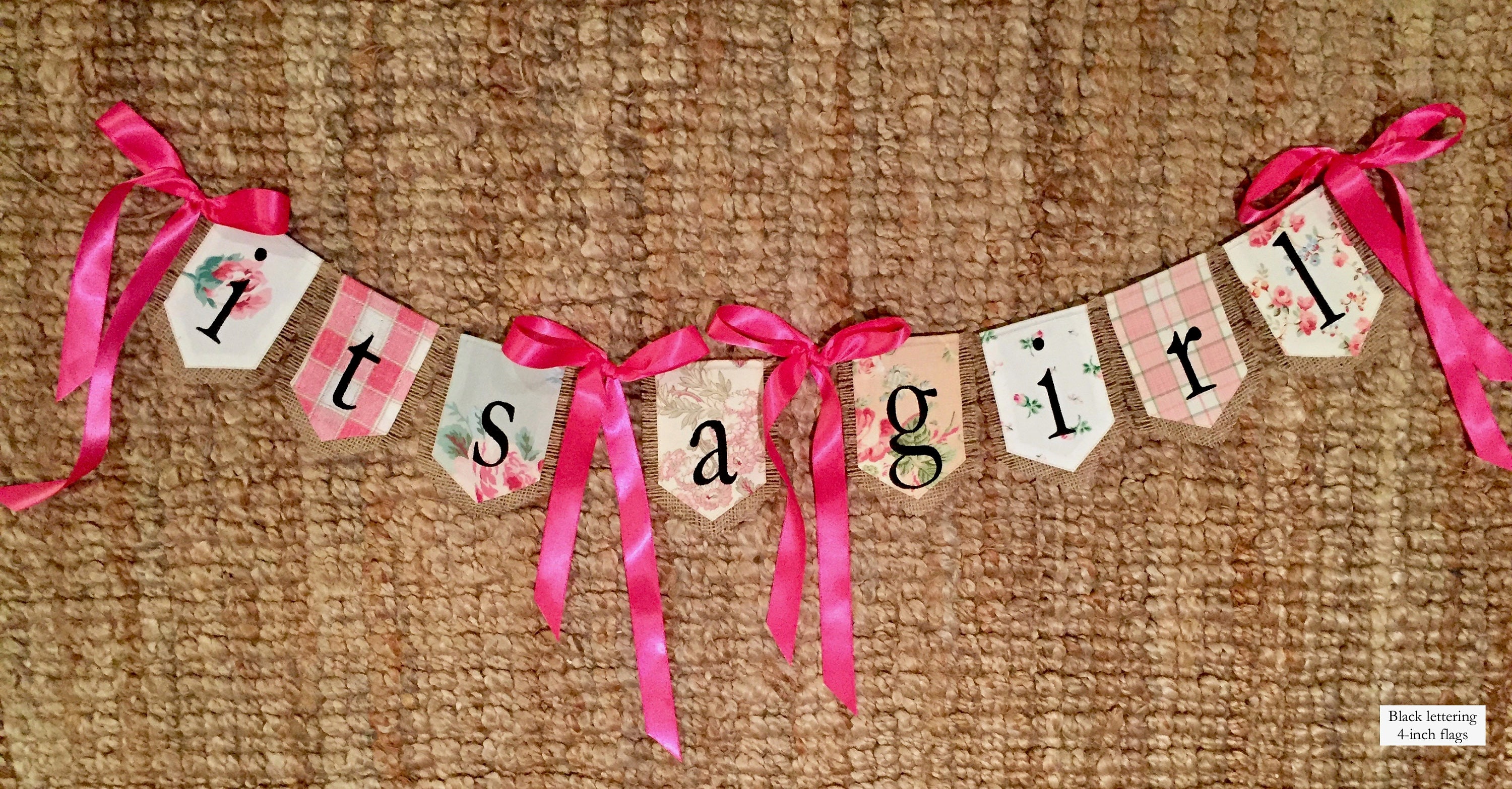 Custom IT'S A GIRL bunting banner flag...new baby shower
