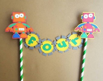 Robot Cake Bunting, Robot Cake Topper, Cake Smash