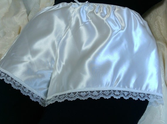 White Satin Lounging Shorts Heart Lace Tap Pants Wedding