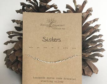 Sisters Morse Code Bracelet, Sterling Silver