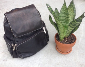 Wilson's Vintage Black Leather Backpack with Adjustable Straps