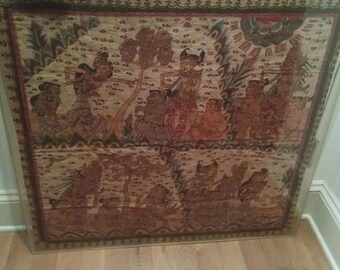 Balinese langse art cloth tapestry, mounted in plexiglass
