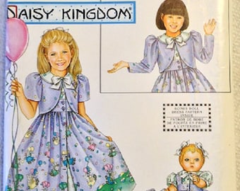 Vintage Simplicity Girl and 18 Inch Doll Clothes Pattern, 0637 Daisy Kingdom Dress, Pinafore and Bolero, OOP, UNCUT