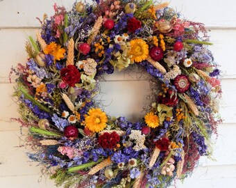 Dried Flower Wreath, "Nature's Treasures" Spring Wreath, Year Round Wreath, Door Wreath, Flower Wreath, Centerpiece, Candle Ring