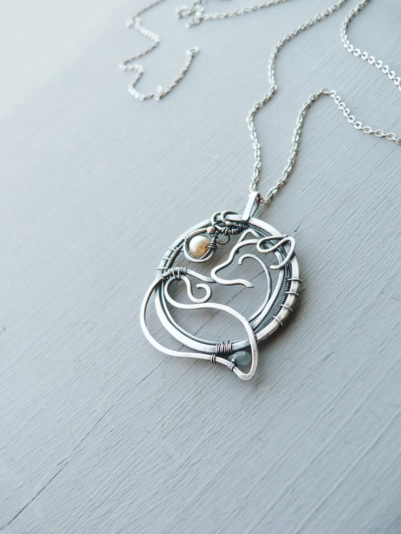 Silver necklace Fox 999 fine silver jewelry by UrsulaJewelry
