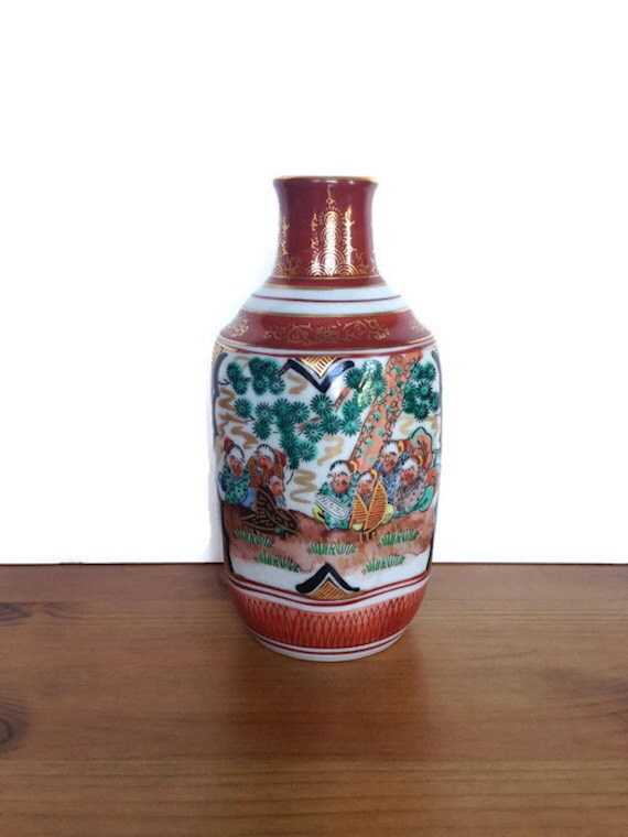 Japanese hand painted vase vintage crackle ceramic asian home decor