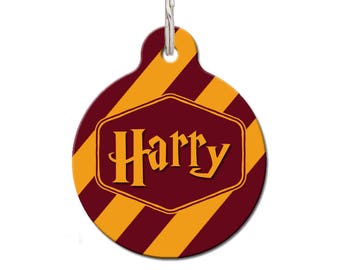 Red and Gold Pet Tag, Dog Name Tag | Gryffindor Collar Tag, Harry Potter, Geekery Pet, Name Tag