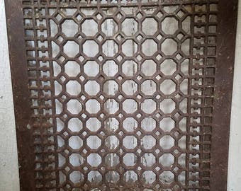 Vintage Large 16x20 Heating Vent Iron Grate Very Ornate Architectural Decor
