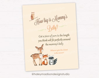Woodland How big is Mommy's Belly game, woodland game, Woodland baby shower game DIGITAL FILE