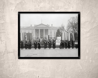 Old Washington DC photo, 1917.Woman suffrage pickets at White House.Women's rights, Feminism, Suffragettes, Dc art print.