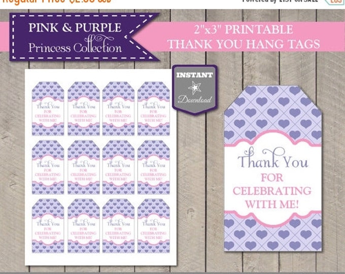 SALE INSTANT DOWNLOAD Pink and Purple Princess Thank You Hang Tags / Printable / Pink and Purple Princess Collection / Item #304