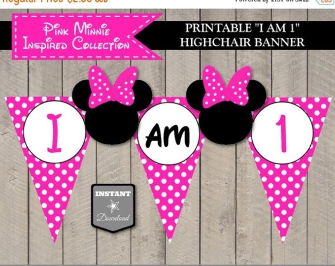 SALE INSTANT DOWNLOAD Hot Pink Mouse I am 1 Printable Highchair Party Banner / 1st One First / Hot Pink Mouse Collection / Item #1723