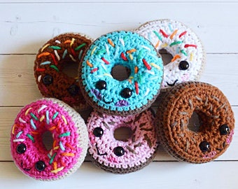 happy sprinkle donut - crochet play food - amigurumi style sprinkle donut - doughnut toy