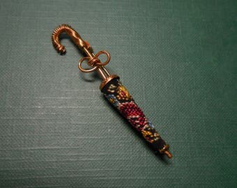 Vintage Embroidered Umbrella Brooch Made in West Germany