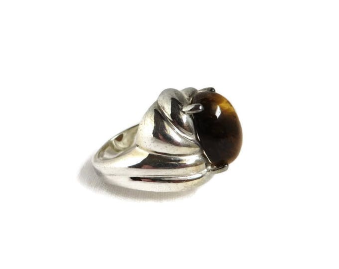 Vintage Tiger Eye Ring - Sterling Silver Cocktail Ring, Size 6, Gift idea, Gift Boxed