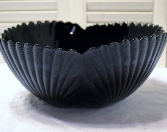 Arcoroc Coquille Coquillage Black Glass Salad Serving Bowl Scallop Shell France PanchosPorch