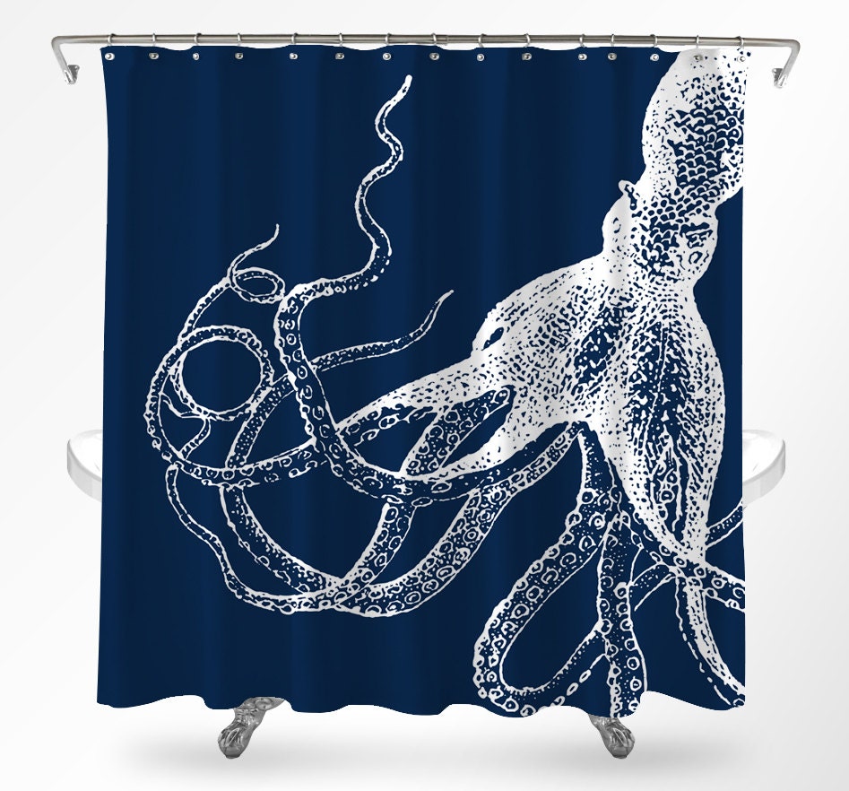 Navy Blue Octopus Shower Curtain Nautical Shower Curtain