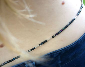 African waist beads belly beads black/silver seedbeads choose size