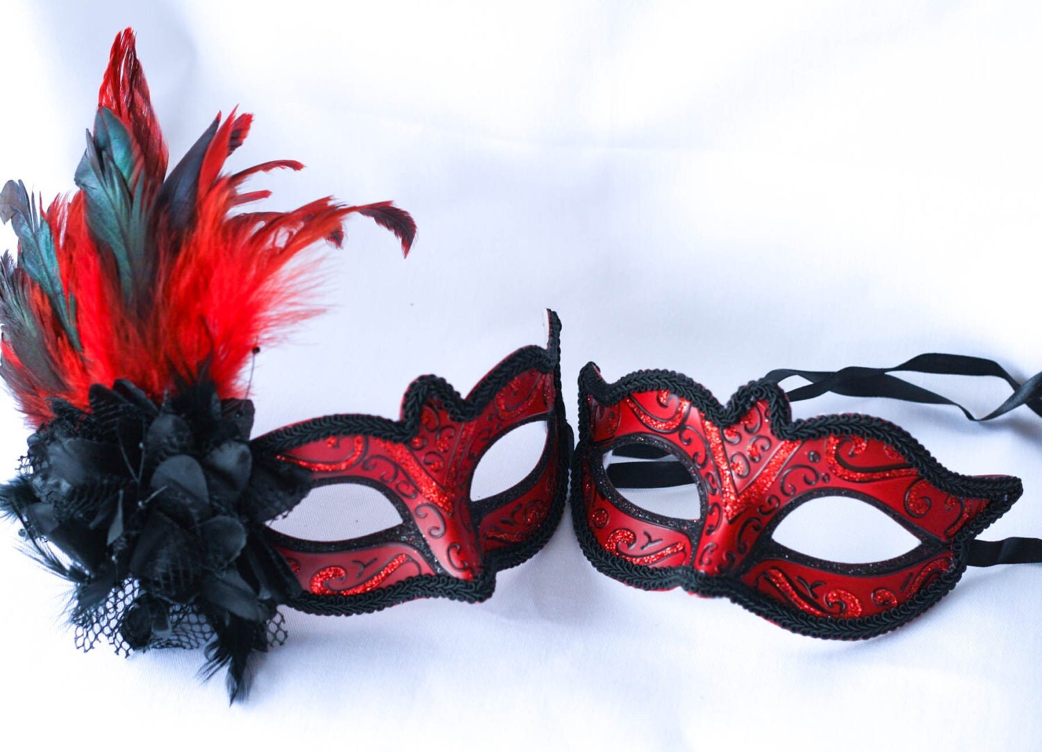 Red And Black Phantom His And Hers Couples Masquerade Masks