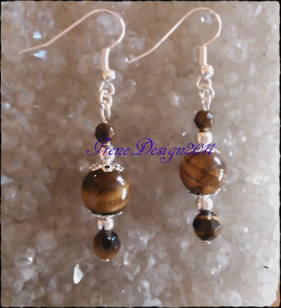 Handmade Silver Earrings with Tiger's Eye by IreneDesign2011