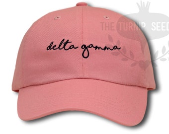 Delta Gamma Handwriting Script Sorority Baseball Cap - Custom Color Hat and Embroidery