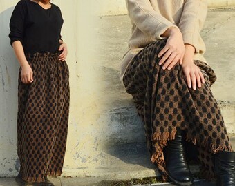 550---Women's Jacquard Tussah Silk Fringed Skirt, Made to Order.