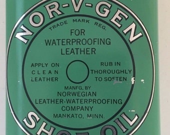 Vintage Nor-V-Gen Leather Boot Shoe Oil Tin 60% Full Metal 7 oz Can Mankato MN 1950's Perfect for Red Wing Boots!