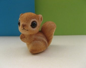 Miniature flocked squirrel figurine; Josef Originals Japan, vintage