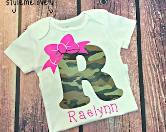 Browning Baby Girl Pink and Camo Monogram Shirt Browning