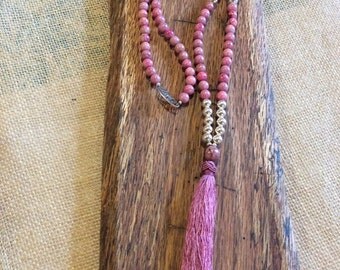 Long Jade and Silk Tassel Necklace