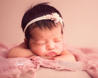 Tiny Flower Headband, Delicate Newborn Headband, Shabby Chic Photo Prop, Dainty Newborn Halo, One Size Headband, Rose Crown