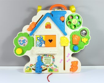 Vintage Fisher Price Musical Activity Center #1100 - Vintage Fisher Price busy box - Fisher Price Crib toy Tree Musical Toy Activity Center