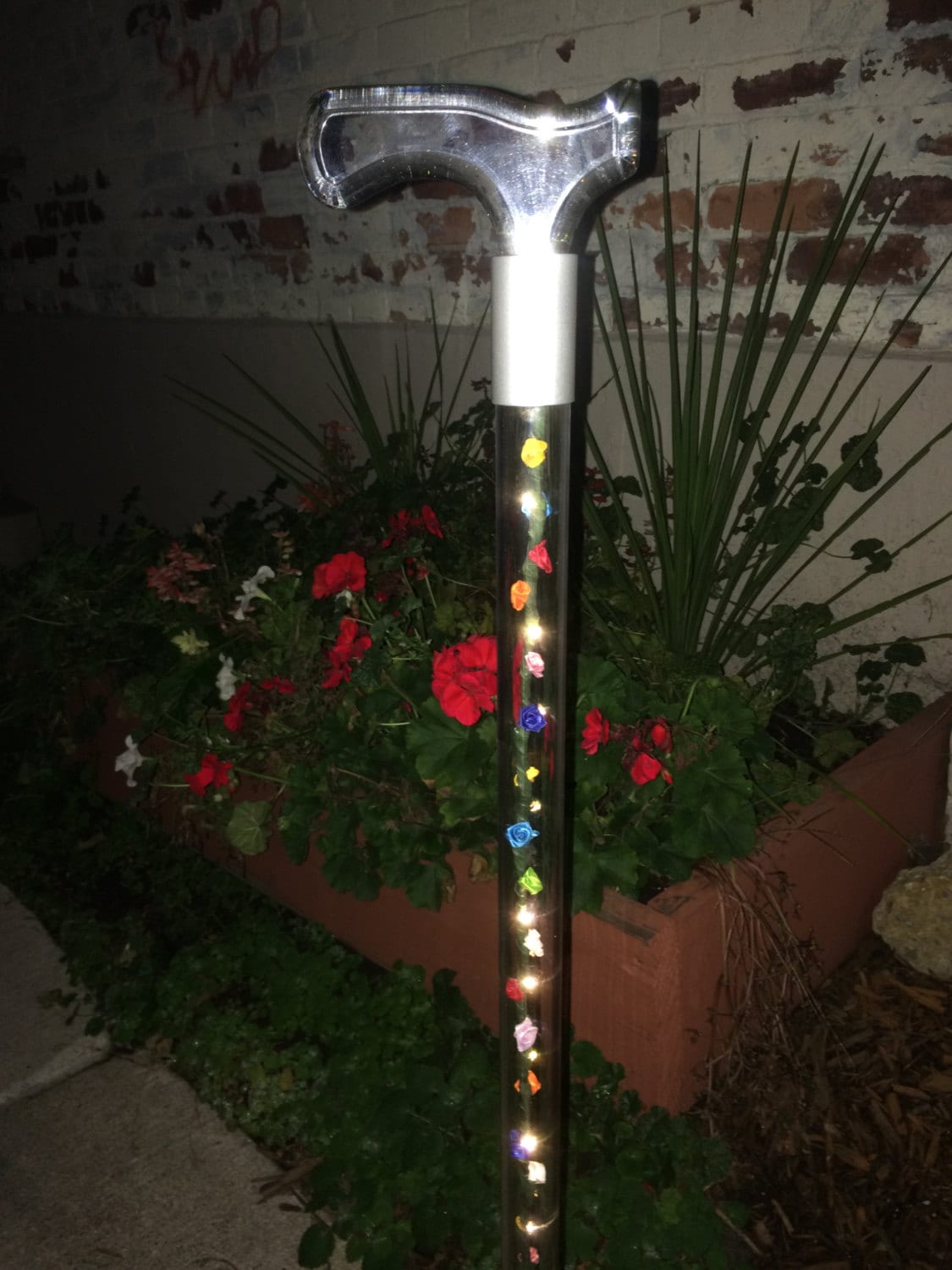 Lighted LED Elegant designer walking cane with colorful silk