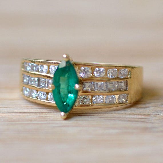 Marquise Emerald and Diamond Ring Emerald Engagement Ring
