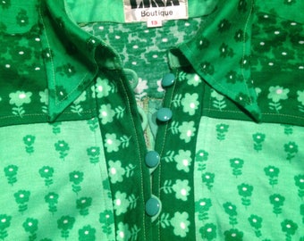 Beautiful Vintage 60s Kelly Green Floral Mod Dress, size Medium
