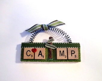 Camp Camping Scrabble Tile Ornaments