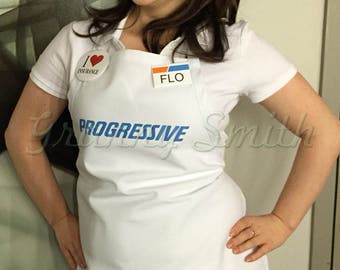 Adult "Fitted" Flo Progressive Insurance Apron (MADE in USA!), Name Badge + Pin & HEADBAND! ***Don't forget your Jake from State Farm Shirt