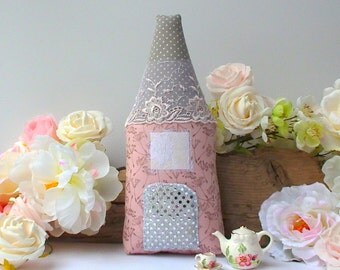 Plush House, Tooth Fairy pillow, Fairy house toy, pink gray silver palette, nursery decor. Beautiful gift for baby shower, birthday, etc.