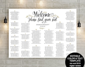 Seating chart sign, wedding seating chart, poster, alphabetical, find your seat, seating plan, printable, template, instant download, S14