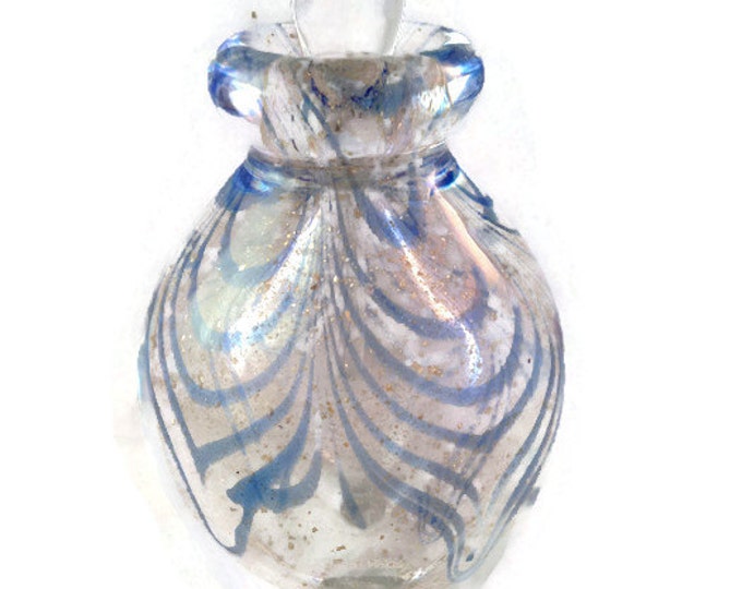 Art Glass Perfume Bottle | Hand Blown Murano with a Blue Swirls and Gold Speckles Teen