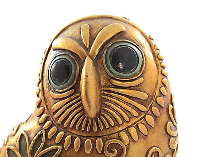 1969 Gold Own Chalkware | Progressive Art | Vintage Gold Owl | Chalkware Owl