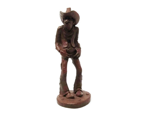 Vintage Native American Cowboy Figurine, Large Cow Boy Figurine, Signed Red Mill Mfg, Statue, Made with Pecan Nut Shells, USA gift