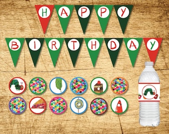 Very Hungry Caterpillar Birthday Decorations | Banner, Cupcake Toppers & Water Bottle Labels | Printable PDF
