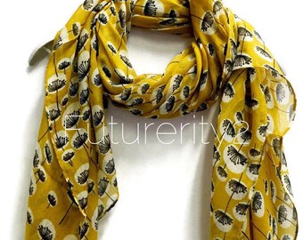 Small Dandelion Mustard Yellow Scarf / Spring Summer Scarf / Women Scarves / Gifts For Her / Accessories / Handmade