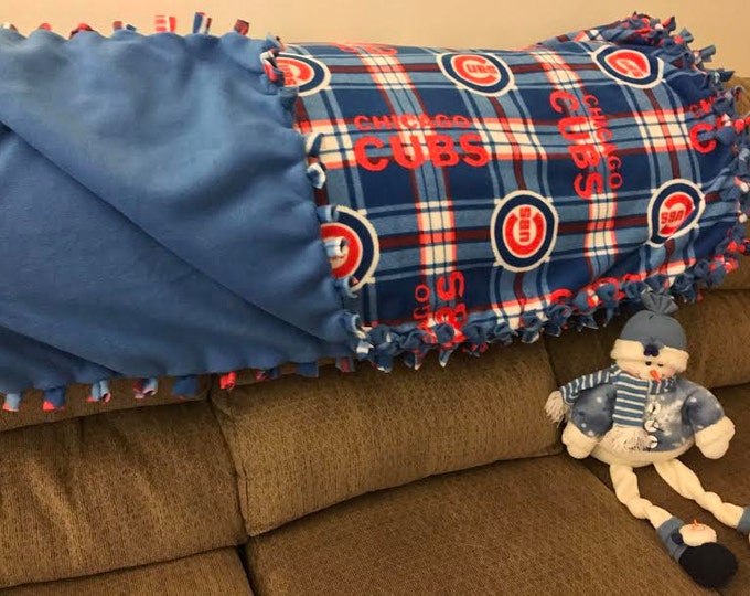 Chicago Cubs fleece, cubs blanket, chicago cubs plaid blanket, MLB no sew fleece, World Series Champs, Cubs weighted fleece blanket