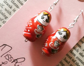 Red russian doll earrings