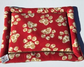 Red Paw Print Dog Bed, Dog Kennel Cover, Paw Print Fleece, Crate Pad, Cat Bed Mat, Small Crate Pad, Directors Chair Pad, Made in Colorado